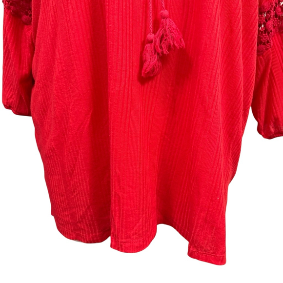 Multiples Red Textured Tunic Top Women’s Plus Size 3X Boho Crochet Sleeve - Picture 3 of 10